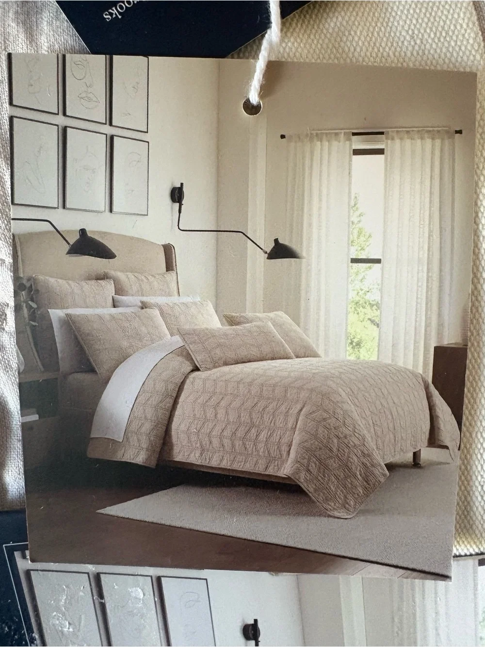Brooks Brothers King Size Washed Linen Cotton Quilt Beige Neutral Stitch NWT